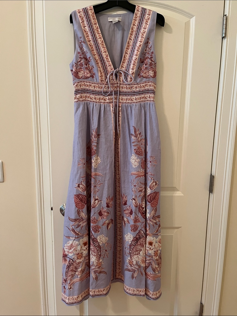 Caroline Constas linen blend dress , lilac color, brown flowers, lining.NWT. 12 - Picture 1 of 10